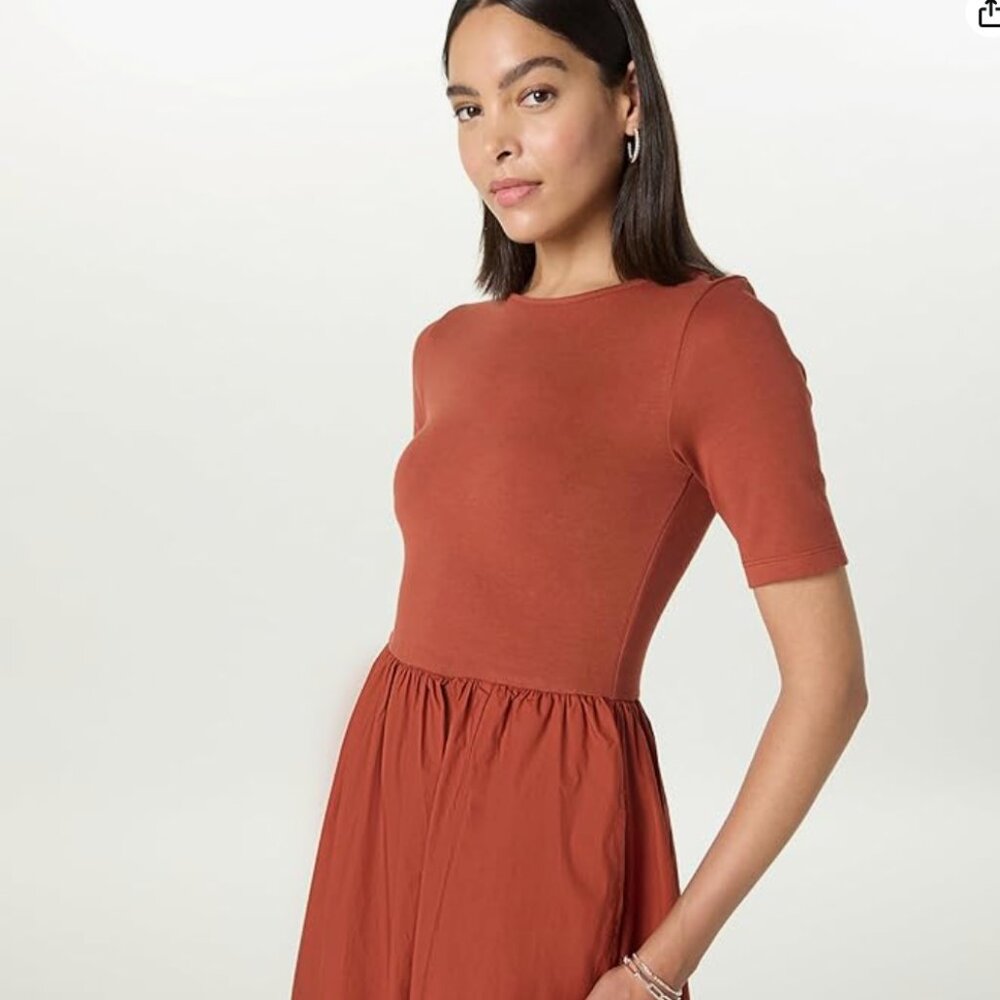 NWT The Drop Women’s Barrett Short Sleeve Mixed Media Dress, Burnt Henna, S - Picture 2 of 4